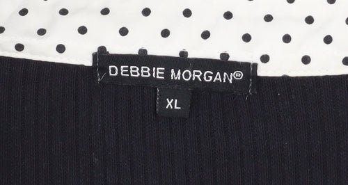 Debbie Morgan Women’s Black V-Neck Polka Dot Trim Pullover Jumper XL