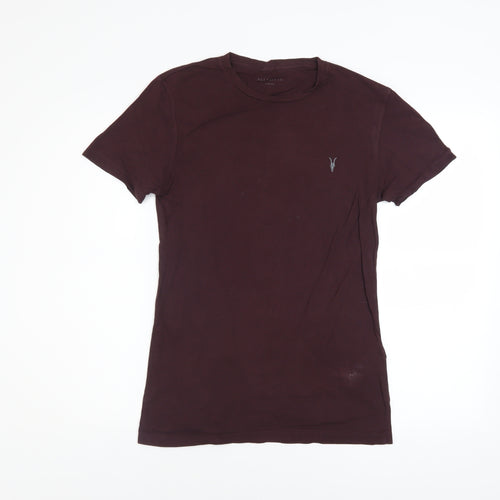 AllSaints Men's Brown Cotton Slim Fit Crew Neck T-Shirt XS