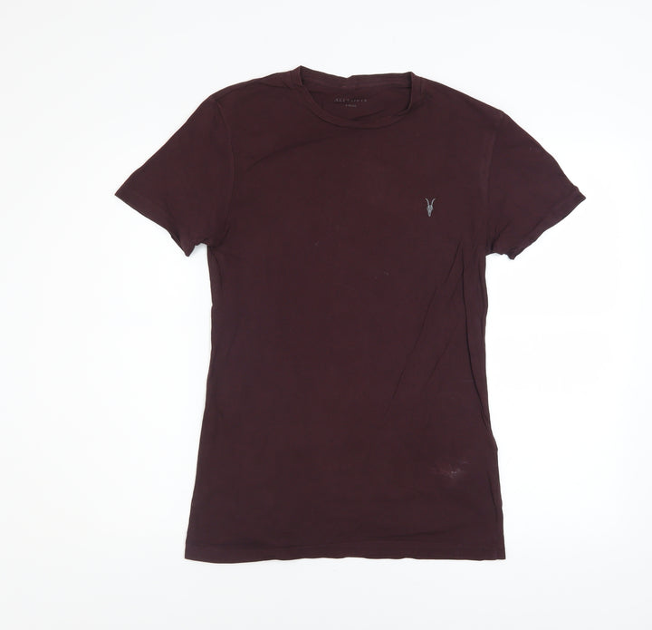 AllSaints Men's Brown Cotton Slim Fit Crew Neck T-Shirt XS