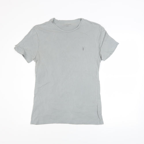 AllSaints Men Grey XS Slim Fit Crew Neck Cotton T-Shirt