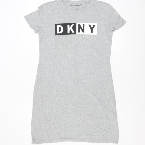 DKNY Women Grey T-Shirt Dress Small Casual Jersey Logo