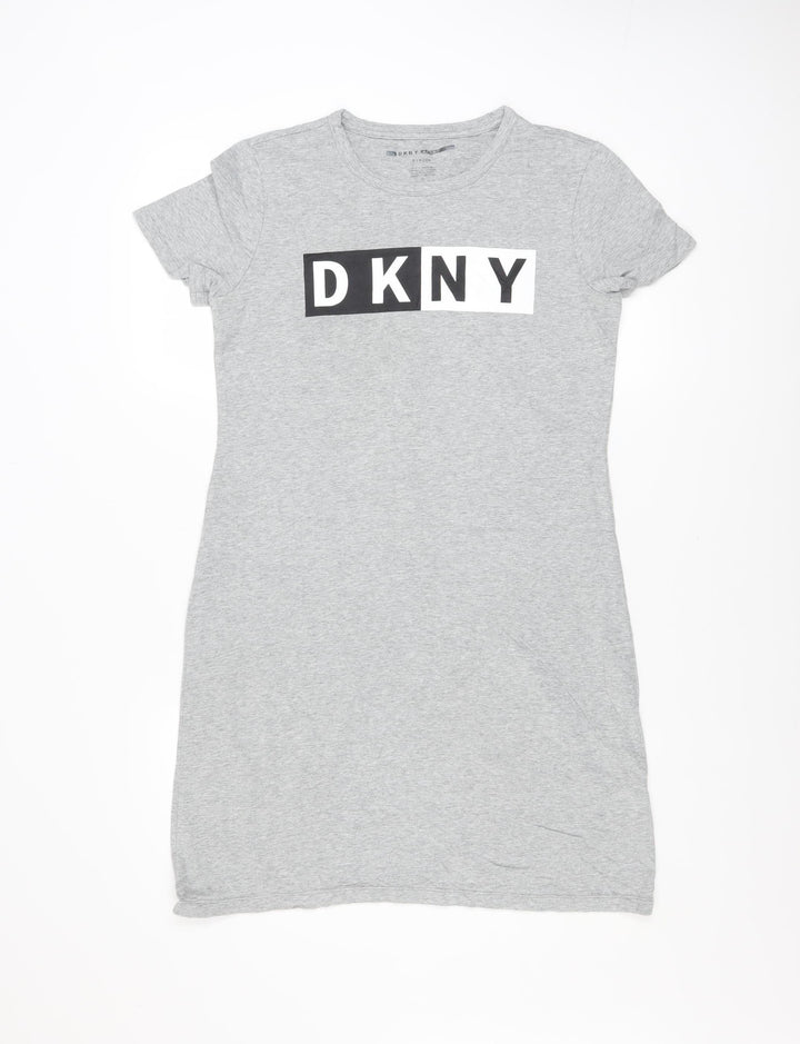 DKNY Women Grey T-Shirt Dress Small Casual Jersey Logo