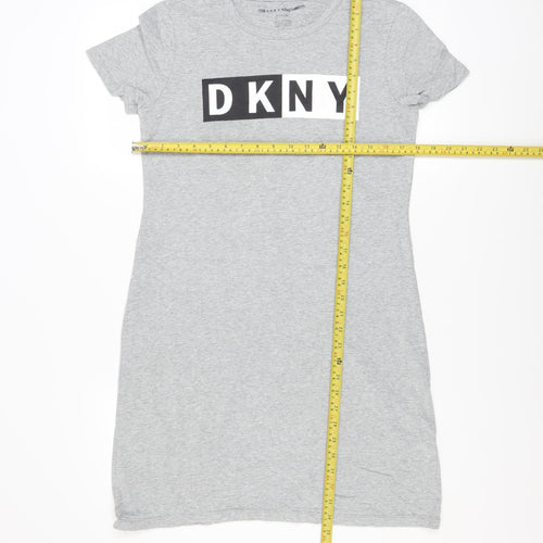 DKNY Women Grey T-Shirt Dress Small Casual Jersey Logo