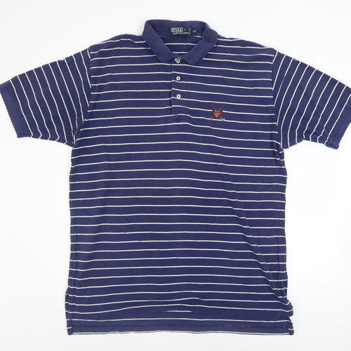 Ralph Lauren Men's Blue Striped 2XL Cotton Polo Shirt