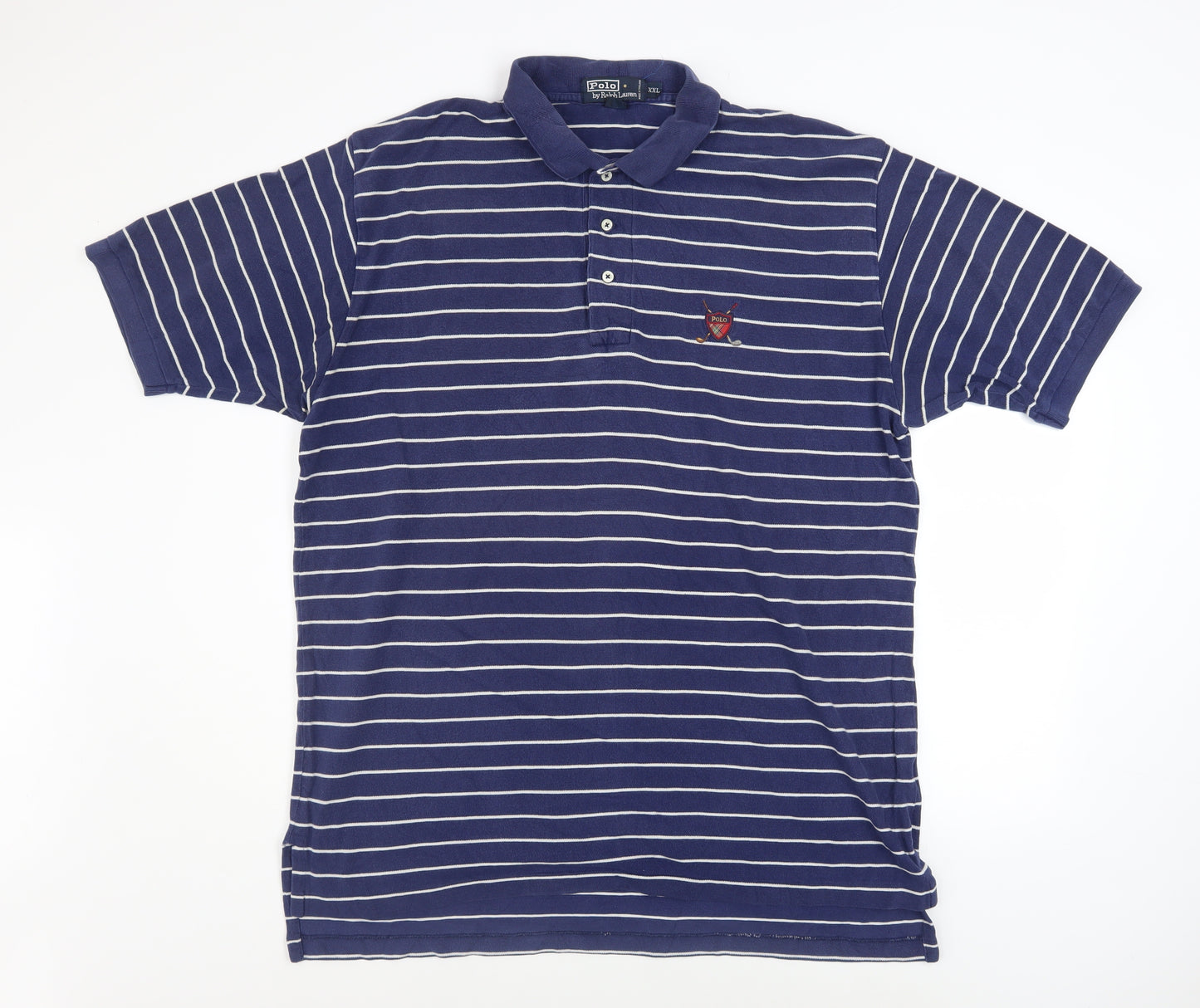 Ralph Lauren Men's Blue Striped 2XL Cotton Polo Shirt