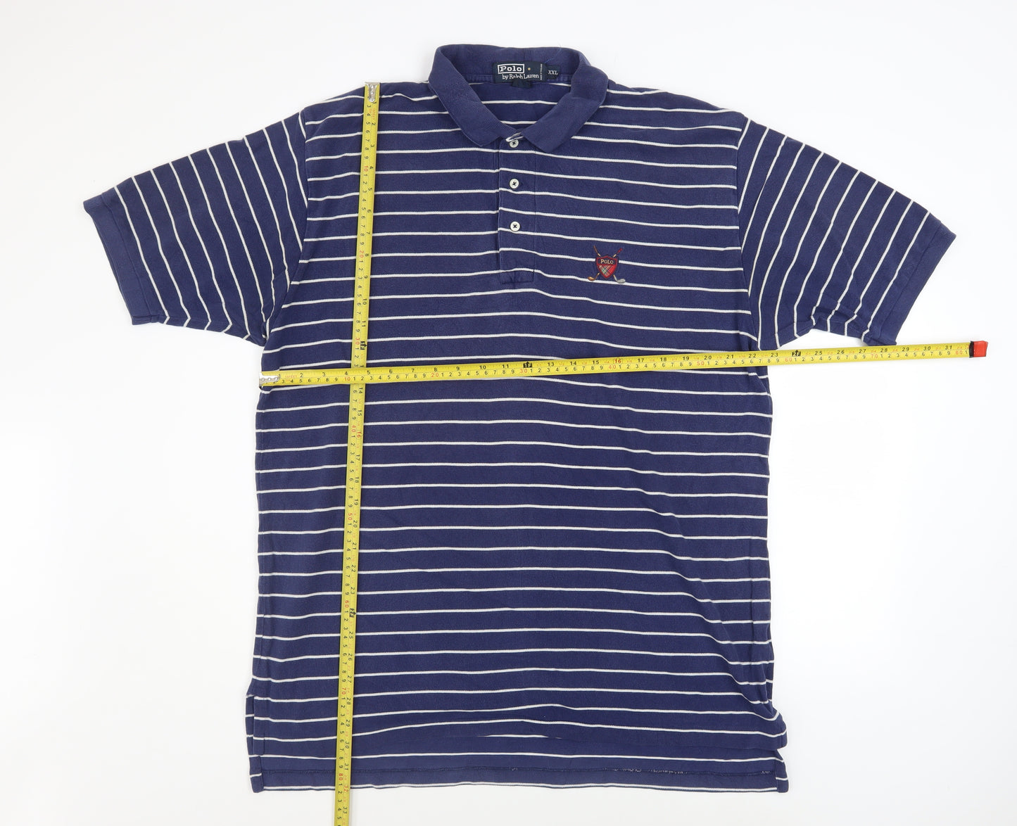 Ralph Lauren Men's Blue Striped 2XL Cotton Polo Shirt