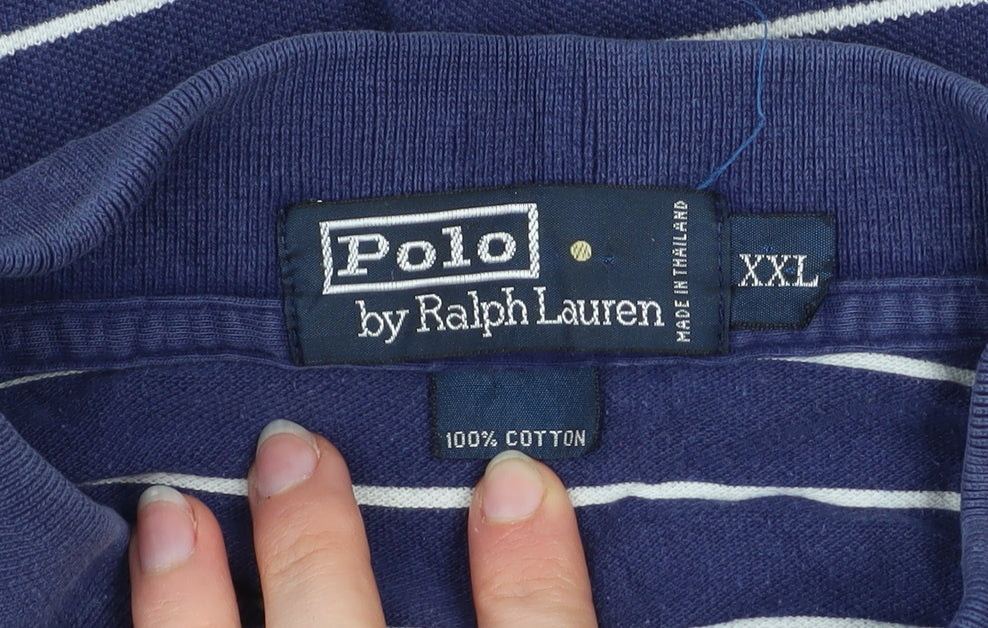Ralph Lauren Men's Blue Striped 2XL Cotton Polo Shirt