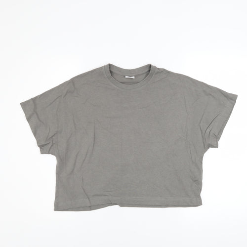Zara Girls Grey Cropped Cotton T-Shirt 13-14 Years Relaxed Fit