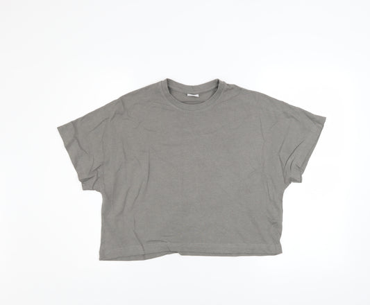 Zara Girls Grey Cropped Cotton T-Shirt 13-14 Years Relaxed Fit