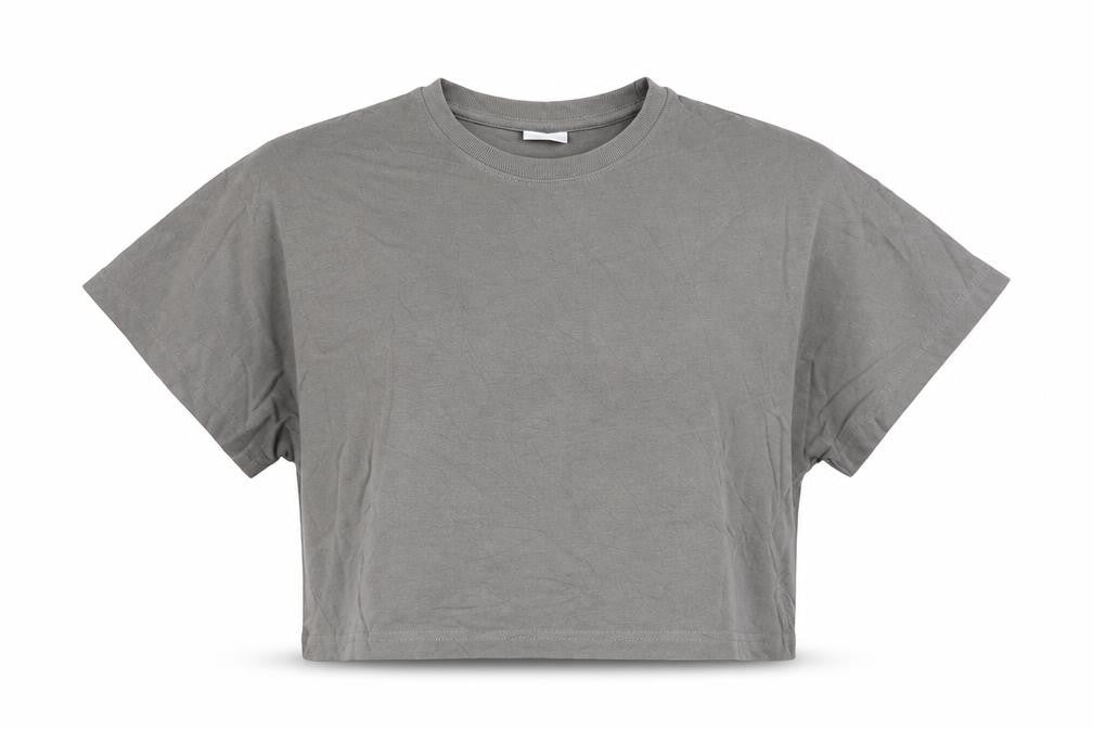 Zara Girls Grey Cropped Cotton T-Shirt 13-14 Years Relaxed Fit