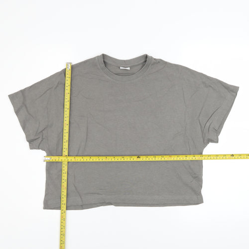 Zara Girls Grey Cropped Cotton T-Shirt 13-14 Years Relaxed Fit