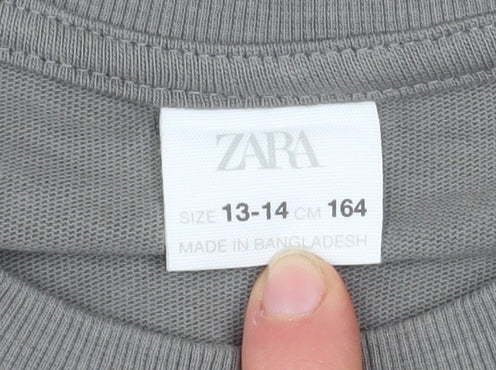 Zara Girls Grey Cropped Cotton T-Shirt 13-14 Years Relaxed Fit