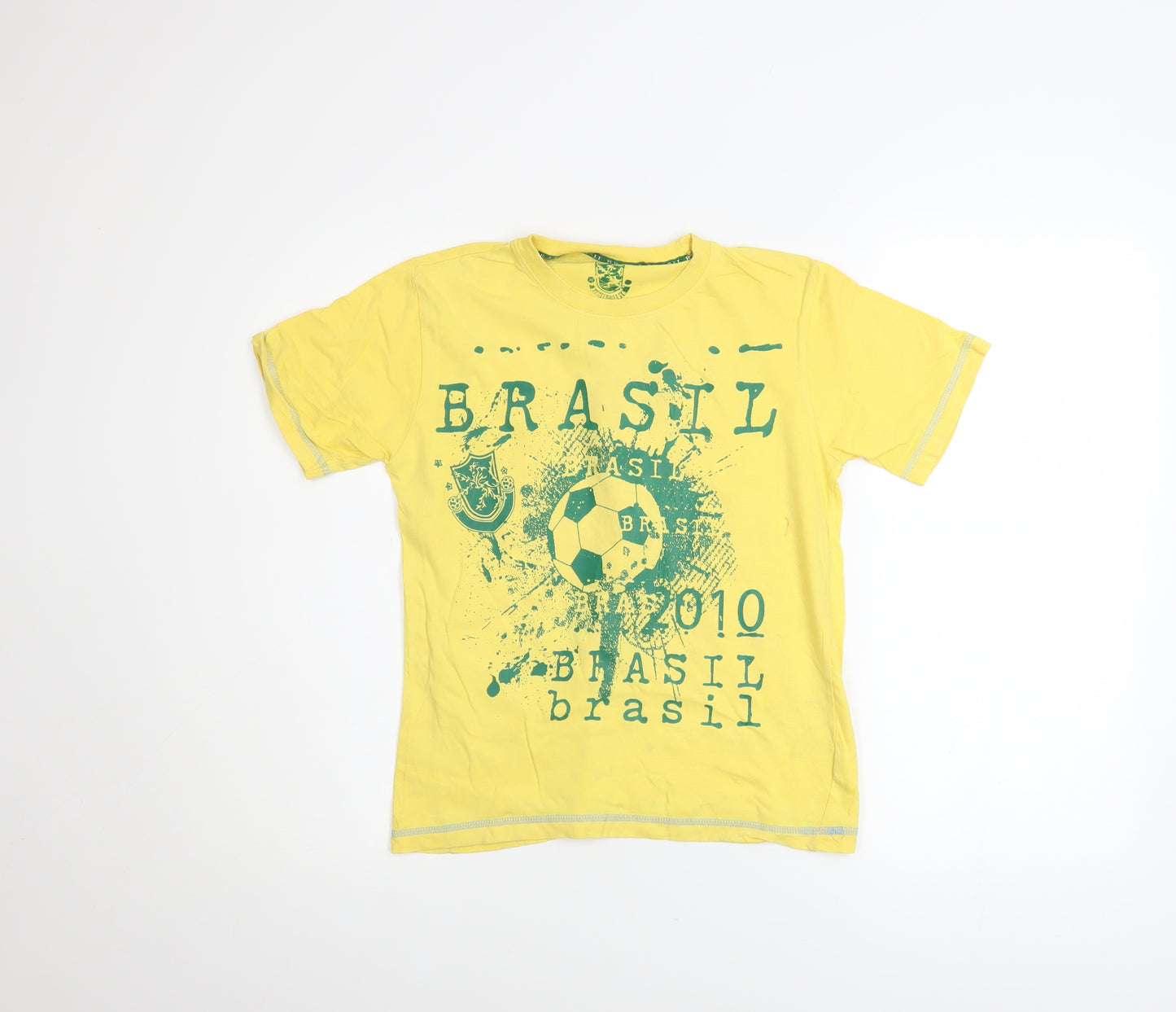 Primark Boys Yellow Brasil Football Graphic Cotton T-Shirt 9-10 Years