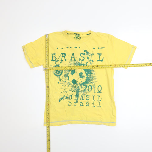 Primark Boys Yellow Brasil Football Graphic Cotton T-Shirt 9-10 Years