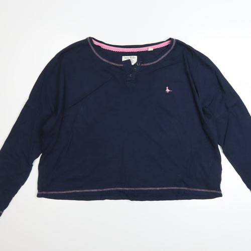 Jack Wills Womens Blue Cropped Henley Long Sleeve T-Shirt Size 10