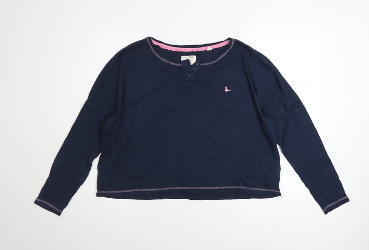 Jack Wills Womens Blue Cropped Henley Long Sleeve T-Shirt Size 10
