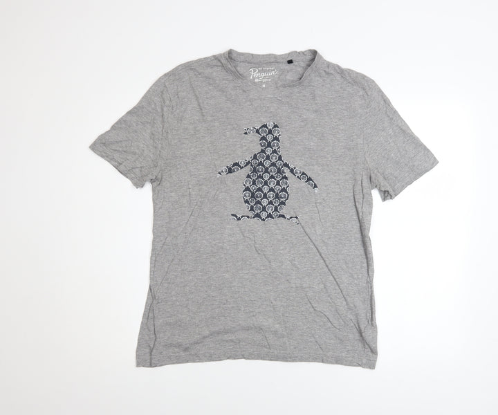 Original Penguin Men Grey Graphic Penguin Print Crew Neck T-Shirt M