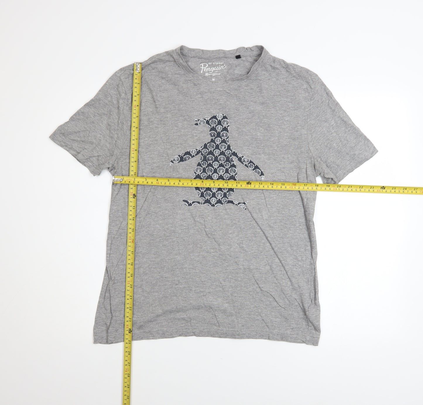 Original Penguin Men Grey Graphic Penguin Print Crew Neck T-Shirt M