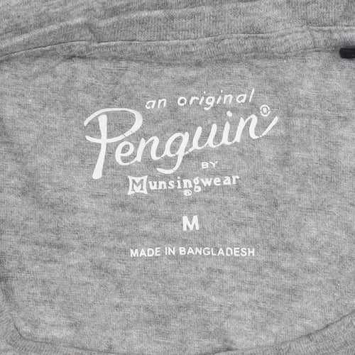 Original Penguin Men Grey Graphic Penguin Print Crew Neck T-Shirt M