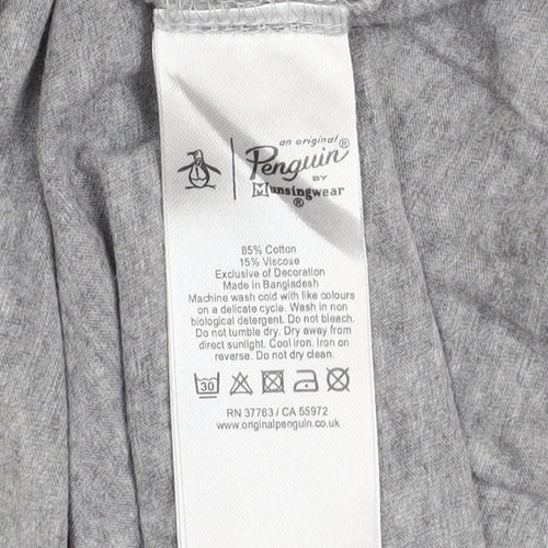 Original Penguin Men Grey Graphic Penguin Print Crew Neck T-Shirt M