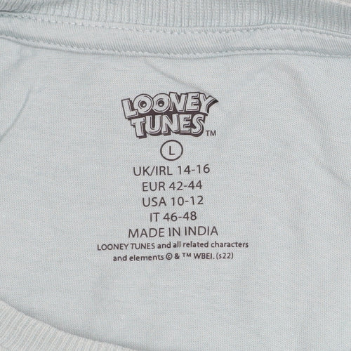 Looney Tunes Women's Blue Cotton T-Shirt Nightshirt L 14-16 Short Sleeve