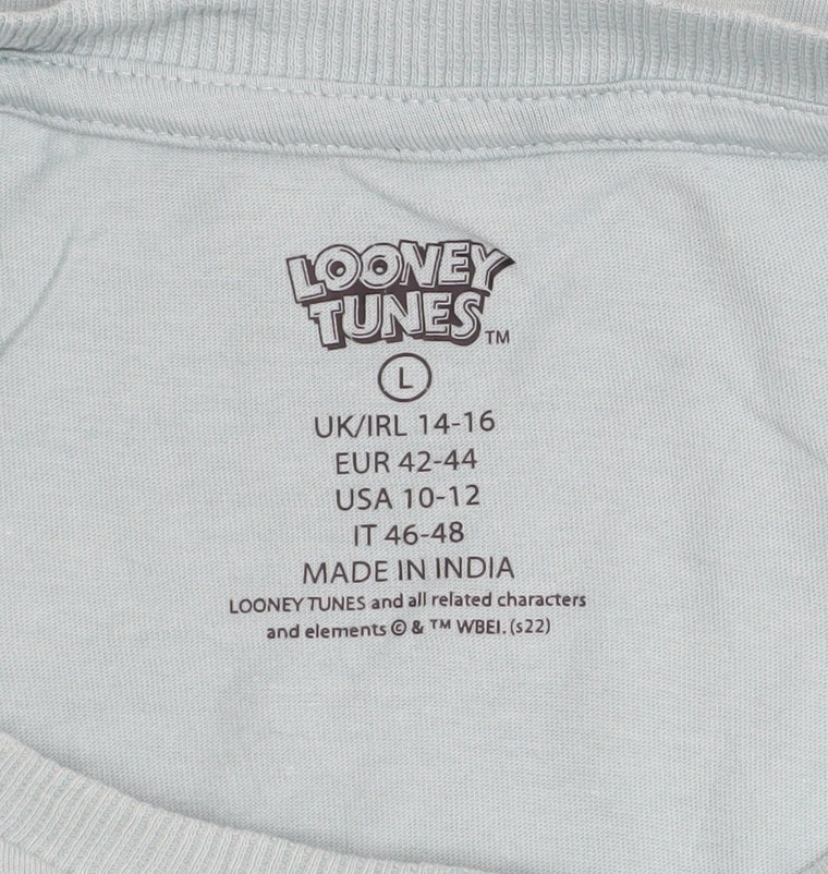 Looney Tunes Women's Blue Cotton T-Shirt Nightshirt L 14-16 Short Sleeve