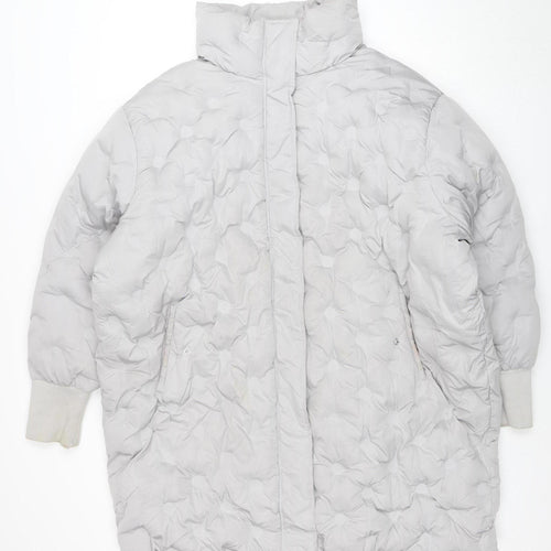 Boohoo Womens Grey Puffer Jacket Size 14 Quilted Mid-Length Winter Coat