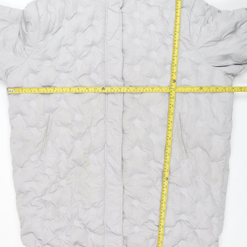 Boohoo Womens Grey Puffer Jacket Size 14 Quilted Mid-Length Winter Coat