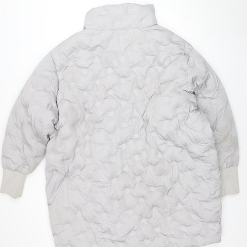Boohoo Womens Grey Puffer Jacket Size 14 Quilted Mid-Length Winter Coat