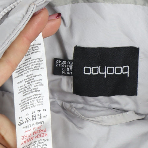 Boohoo Womens Grey Puffer Jacket Size 14 Quilted Mid-Length Winter Coat