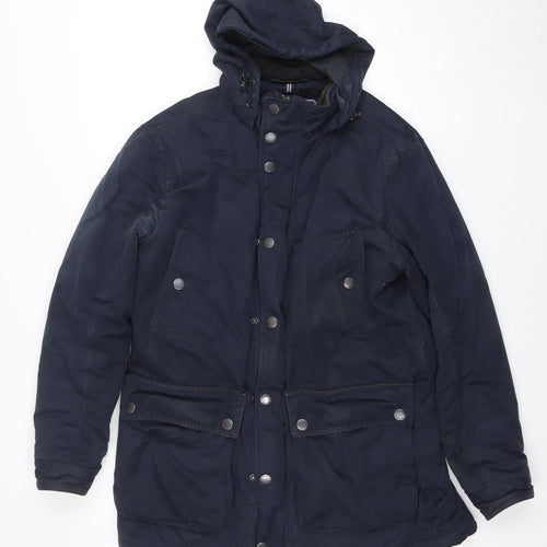 Maine New England Men's Blue Shower Resistant Hooded Parka Jacket Size S
