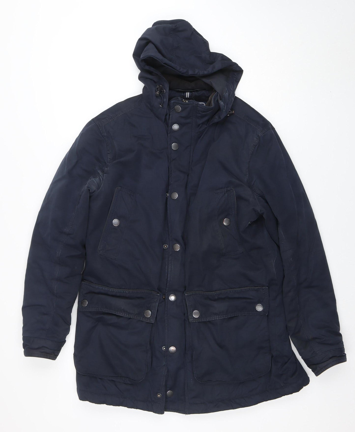 Maine New England Men's Blue Shower Resistant Hooded Parka Jacket Size S