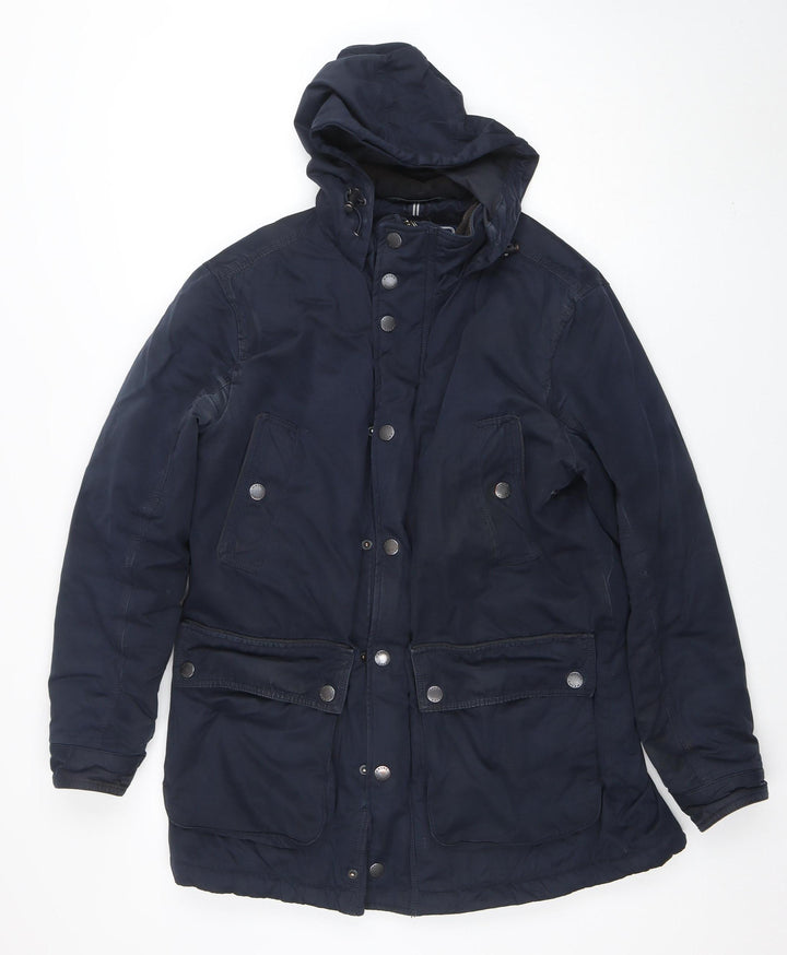 Maine New England Men's Blue Shower Resistant Hooded Parka Jacket Size S
