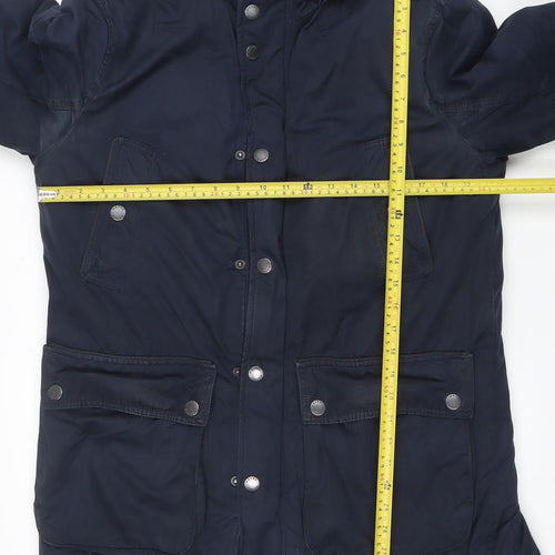 Maine New England Men's Blue Shower Resistant Hooded Parka Jacket Size S
