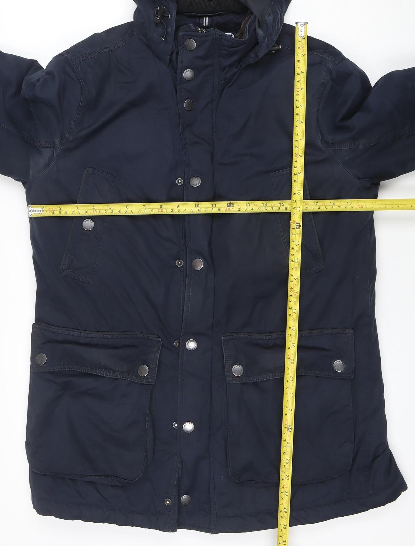 Maine New England Men's Blue Shower Resistant Hooded Parka Jacket Size S