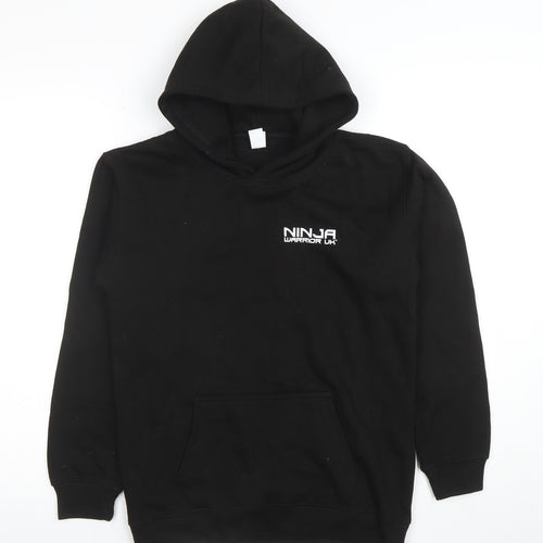 Just Hoods Boys Black XL Pullover Hoodie Ninja Warrior UK Graphic Print