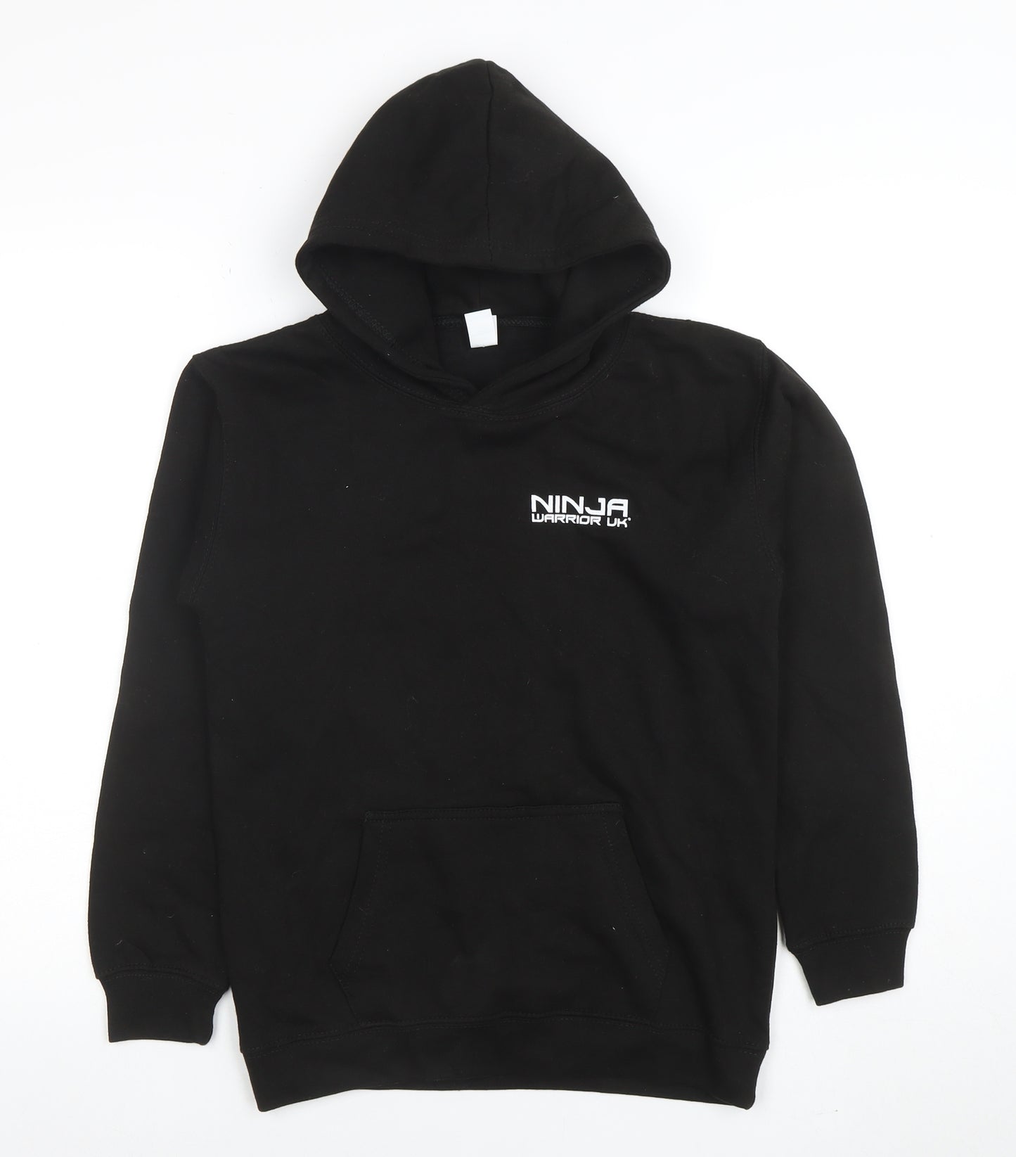 Just Hoods Boys Black XL Pullover Hoodie Ninja Warrior UK Graphic Print