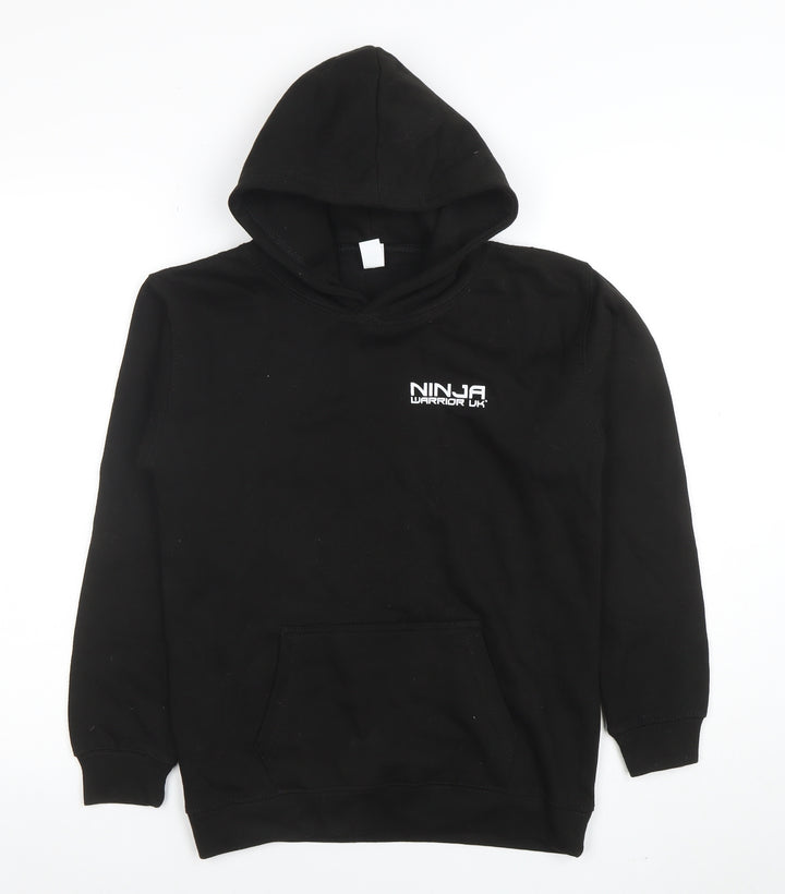 Just Hoods Boys Black XL Pullover Hoodie Ninja Warrior UK Graphic Print