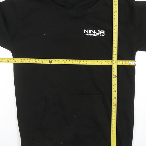 Just Hoods Boys Black XL Pullover Hoodie Ninja Warrior UK Graphic Print