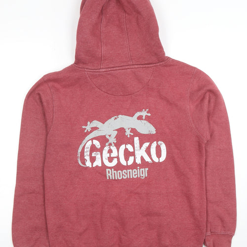 Gecko Rhosneigr Men's Red Pullover Hoodie Small Graphic Print