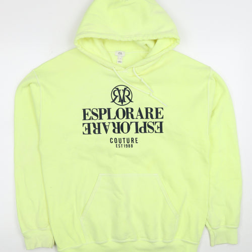 River Island Mens Yellow Pullover Hoodie S Graphic Print Fleece