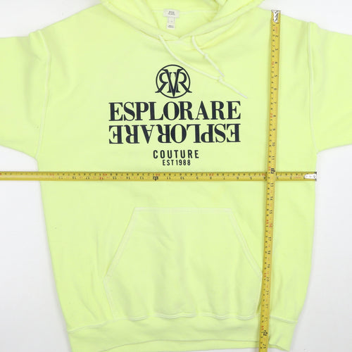 River Island Mens Yellow Pullover Hoodie S Graphic Print Fleece