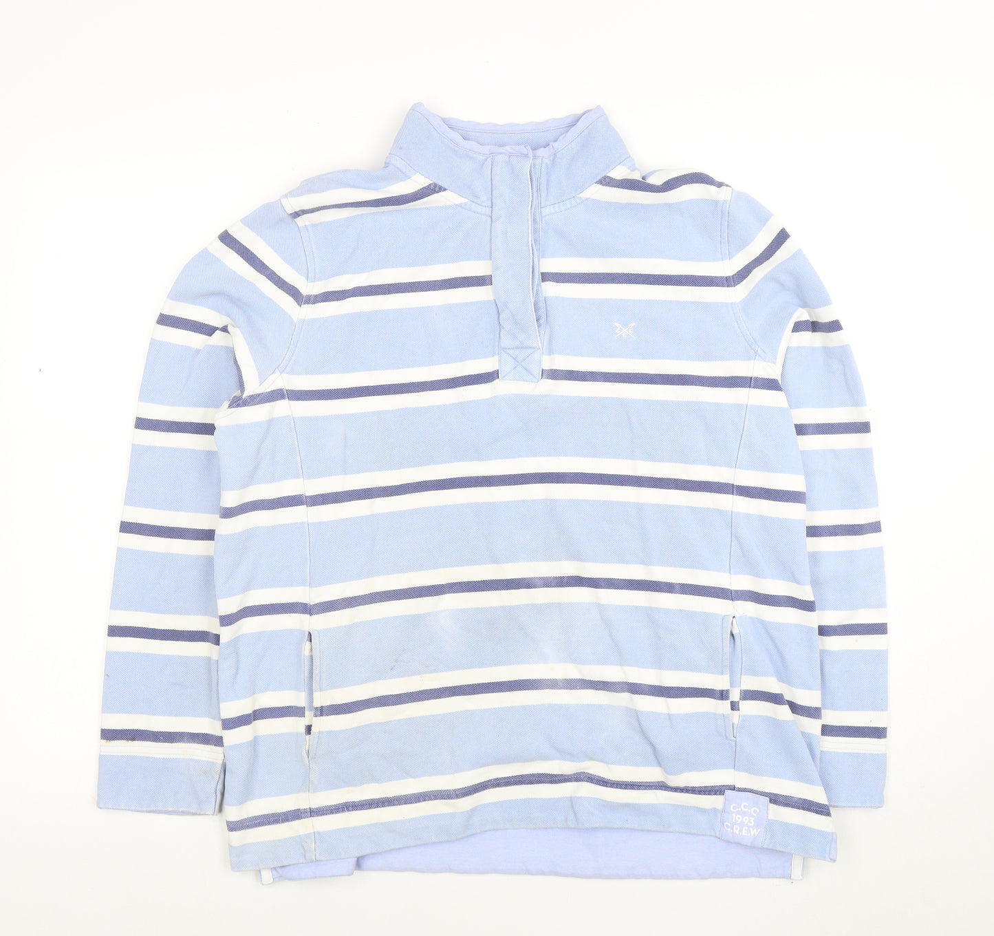 Crew Clothing Women Blue Striped Henley Sweatshirt Size 18 Cotton