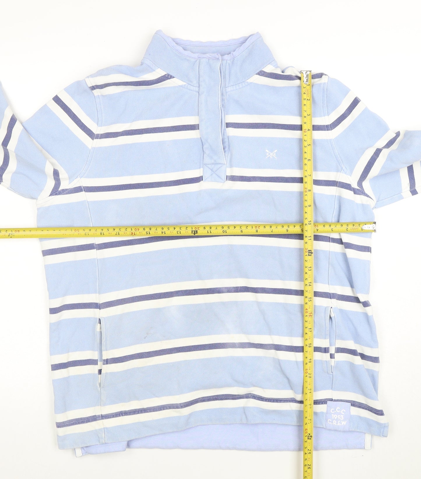 Crew Clothing Women Blue Striped Henley Sweatshirt Size 18 Cotton