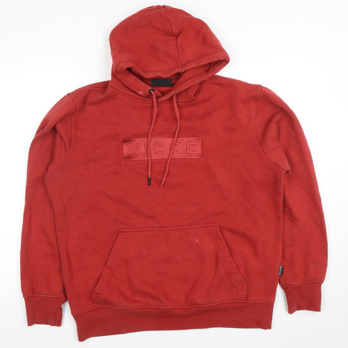 NICCE Men's Red Pullover Hoodie L Regular Fit Fleece Logo