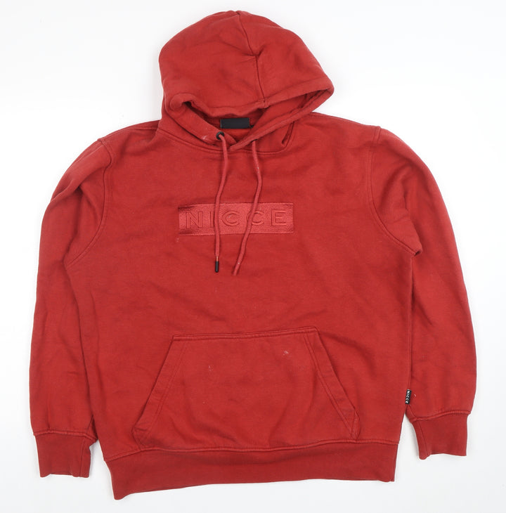 NICCE Men's Red Pullover Hoodie L Regular Fit Fleece Logo