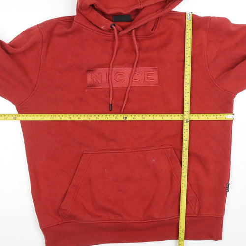 NICCE Men's Red Pullover Hoodie L Regular Fit Fleece Logo