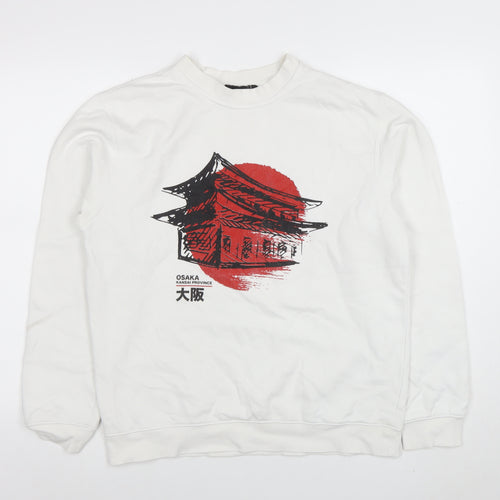boohooMAN Men's White Osaka Graphic Sweatshirt Size M