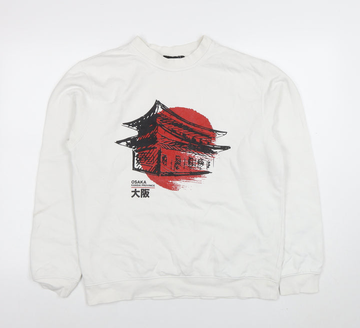 boohooMAN Men's White Osaka Graphic Sweatshirt Size M