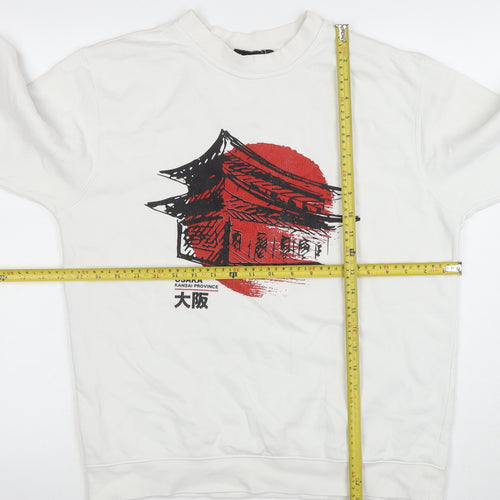boohooMAN Men's White Osaka Graphic Sweatshirt Size M